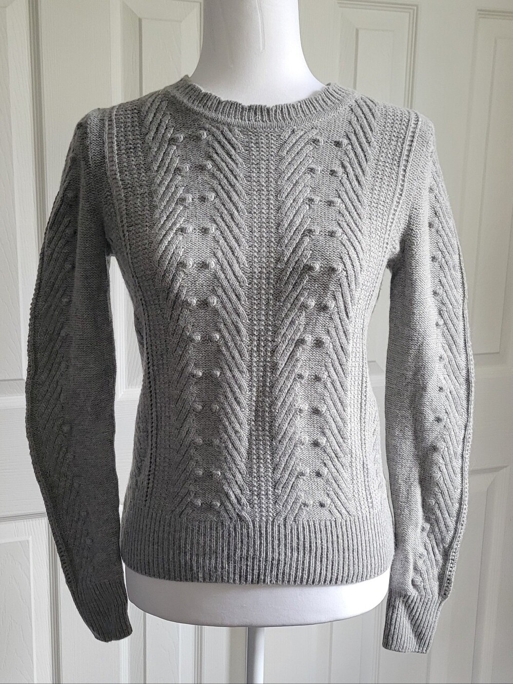 Banana Republic Alpaca Merino Wool Blend Gray Bobble Chevron Crewneck Sweater XS